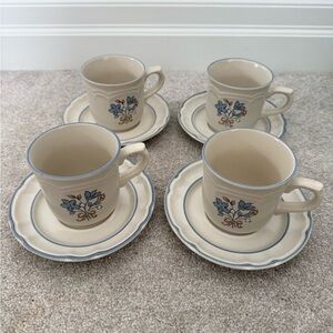 Floral Cream and Blue Tea Cups and saucers Cordella Japan